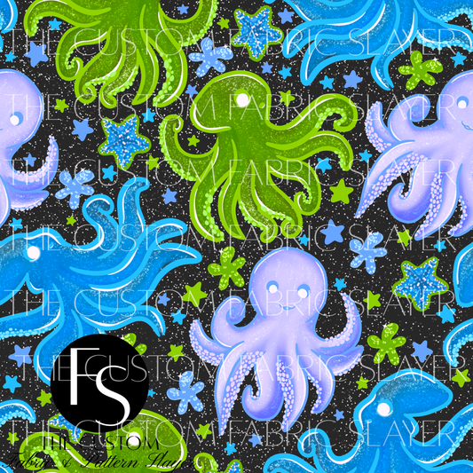 Cute Green and Blue Octopus - LYSSDOODLES